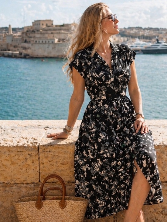 Merona Dresses & Skirts - Coastal European Midi Dress Black & White Floral Button Front | Vacation Cottage